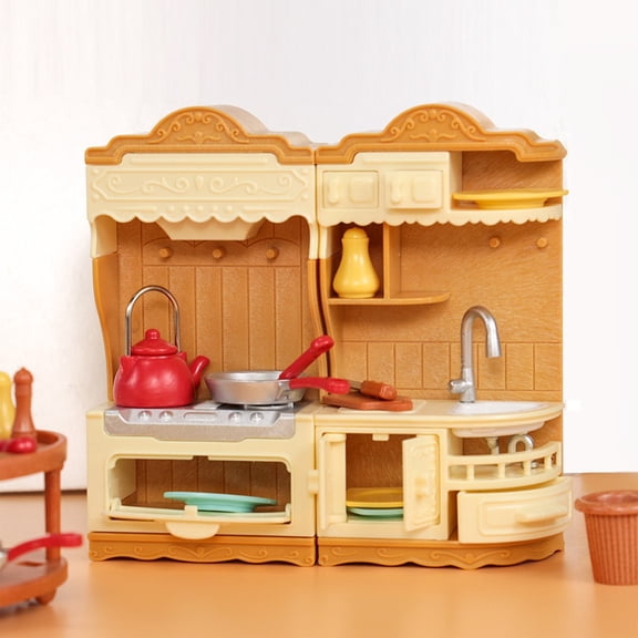 Mini Dollhouse Kitchen Furniture Pretend Play Set, Tiny Doll House Accessories, Educational Imaginative Role Play Toy, Birthday Gift for Toddler Boys Girls Ages 3 4 5 6 Years Old