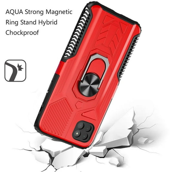 Case for Samsung Galaxy A22 5G Military Grade Hybrid Heavy Duty 2 in 1 Hard PC and Silicone with Ring Stand Holder Phone Cover for Galaxy A22 5G by Xpm - Red