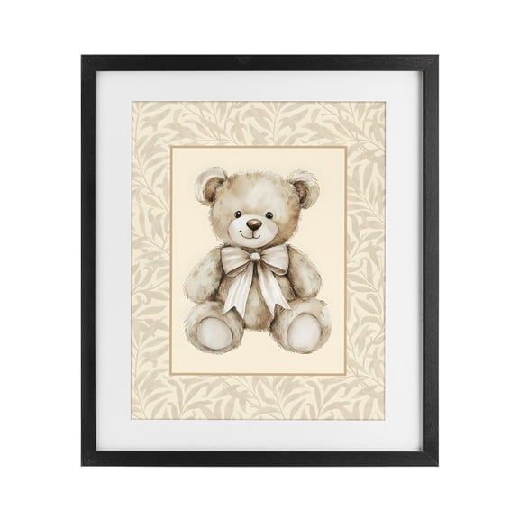 Stupell Industries Farmhouse Beige Teddy Bear and Border Black Framed Print Under Glass, 13 x 16, by LSR Design Studio