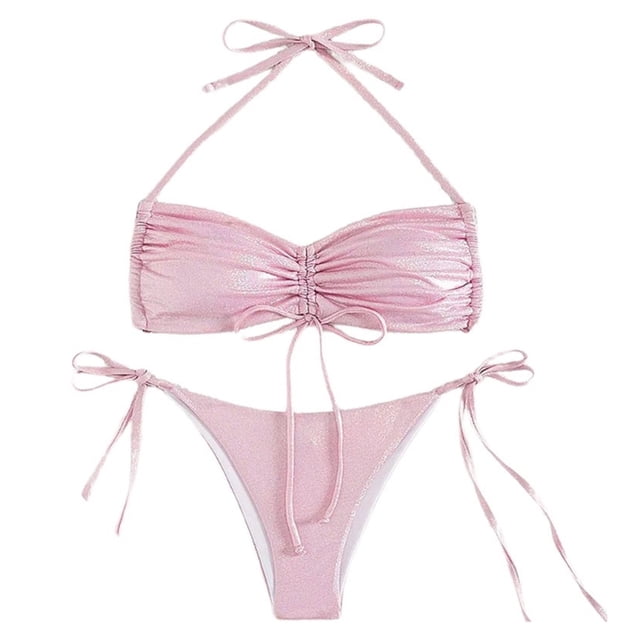 Traje baño para mujer con cordones sólidos trajes baño con tiras traje baño sexy