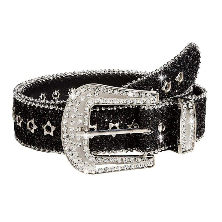 Sharplace Rhinestone Belt Sequin Belt Pin Buckle Adjustable for