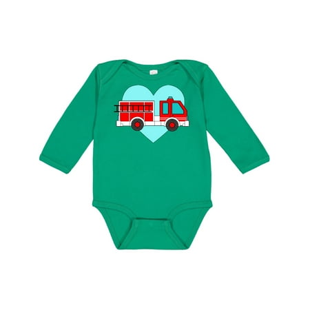 

Inktastic Valentine Fire Truck with Blue Heart Gift Baby Boy or Baby Girl Long Sleeve Bodysuit