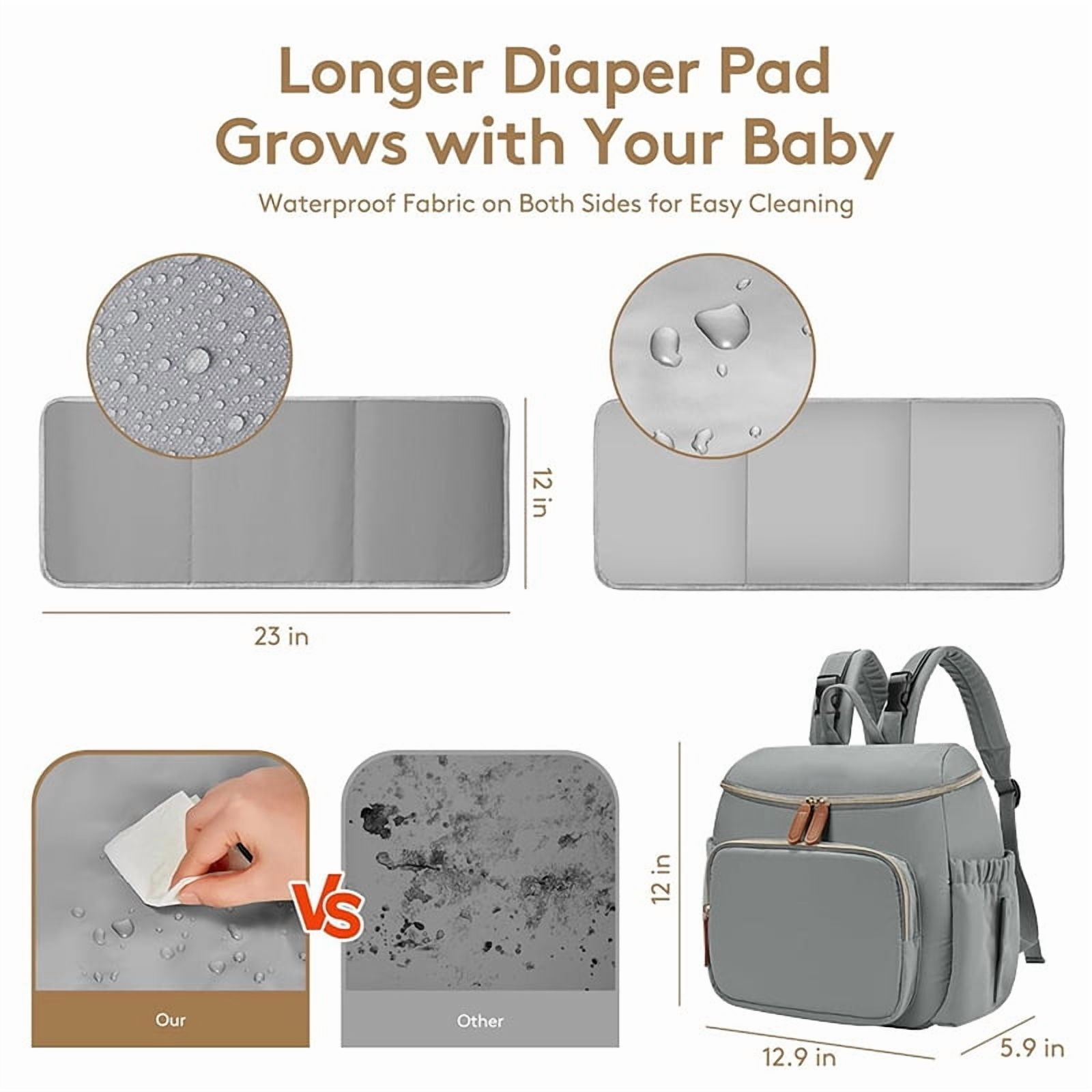Diaper Bag Backpack, Lightweight Baby Bag for Moms and Dads, Compact Travel Diaper Backpack with Stroller Straps & Changing Pad, Waterproof & Stylish Baby Bag for Everyday Essentials