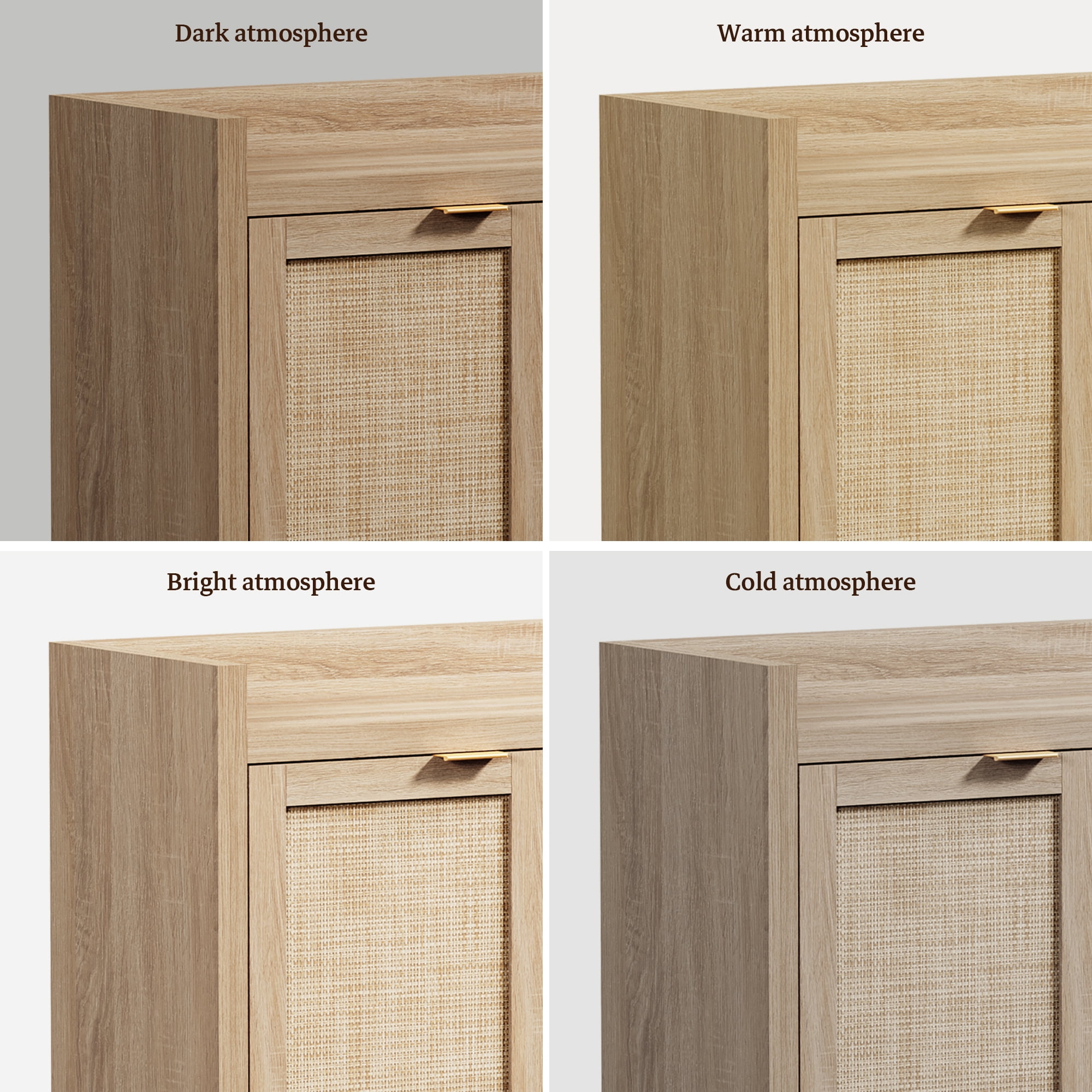 SICOTAS Rattan Shoe Cabinet with 3 Doors, 6-Tier Adjustable Shelf, 57.24" Shoe Storage Cabinet for Entryway Furniture, Light Oak 2