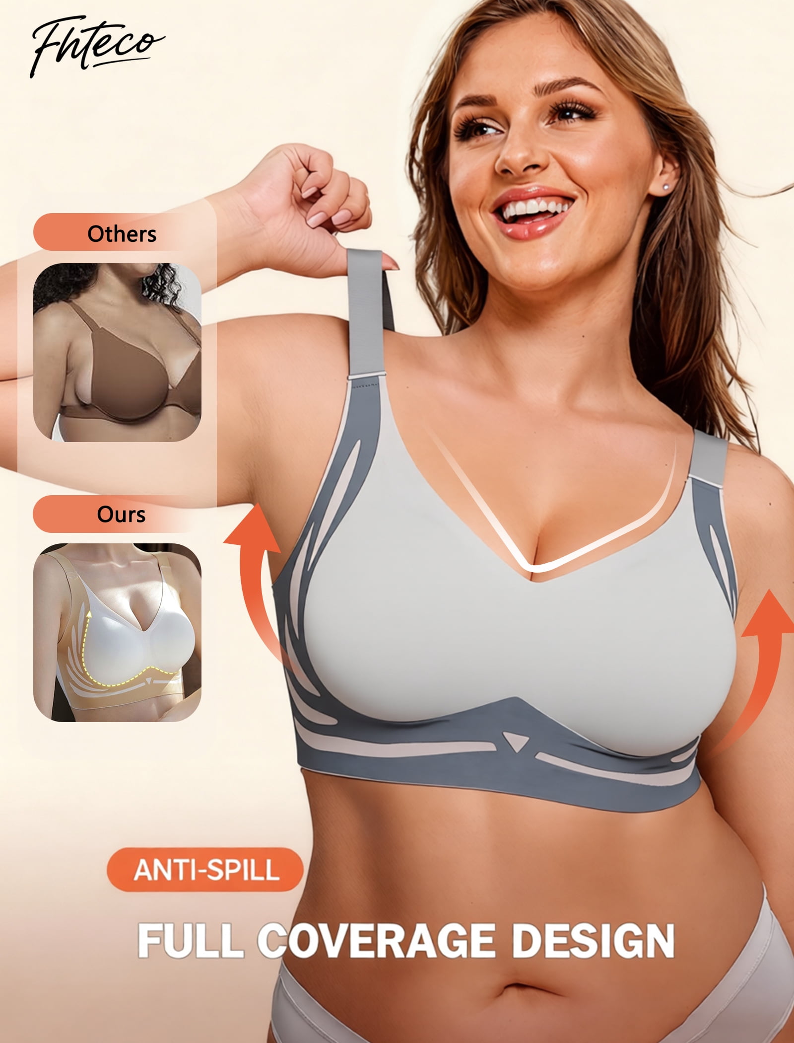 FHTECO Jelly Smoothing Bra Anti Sagging Wireless Push Up Bras for Women No Underwire Full Coverage Bra Seamless Bras for Women