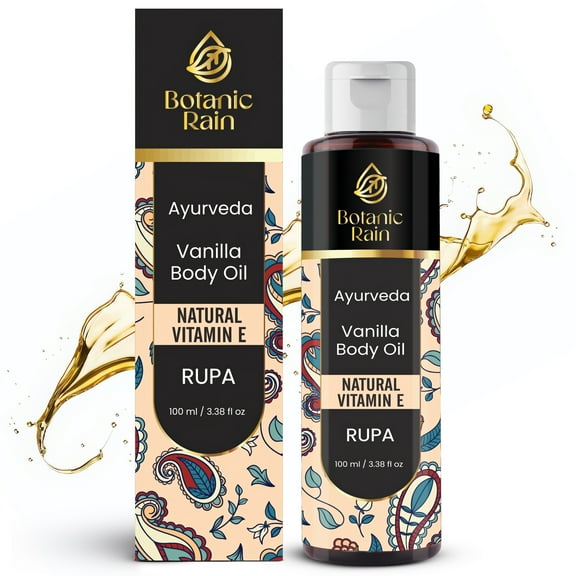 Botanic Rain Ayurveda Vanilla Body Oil, Moisturizing & Hydrating Organic Vitamin E Oil, Body Oil For Women After Shower, Ayurveda Products For Crepey Skin - 3.38 Fl Oz (1)
