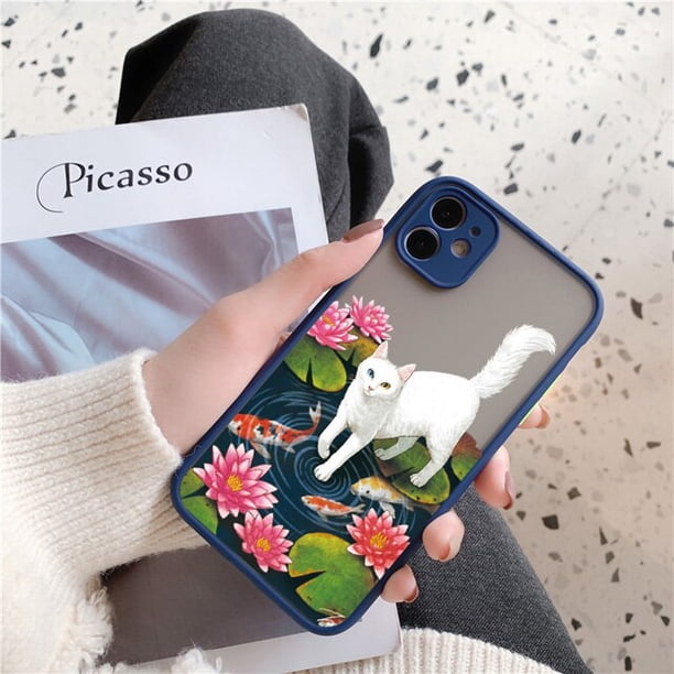 Funda de teléfono con Gato y flores para iPhone, carcasa trasera dura y suave a la moda para modelos 14 Pro Max, 11, 12 Pro, 13Pro Max, XS Max, XR, X, 8, 7Plus, SE Fivean unisex