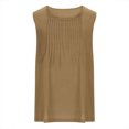 thumbnail image 4 of Cotton Linen Tank Tops for Women, Solid Color Crewneck Pleated Front Sleeveless, Plus Size Summer Shirts with Side Slit Sleeveless Strappy Tank Khaki L, 4 of 5