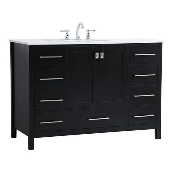 Elegant Decor Irene 48" Solid Wood and Stone Single Bathroom Vanity in Black