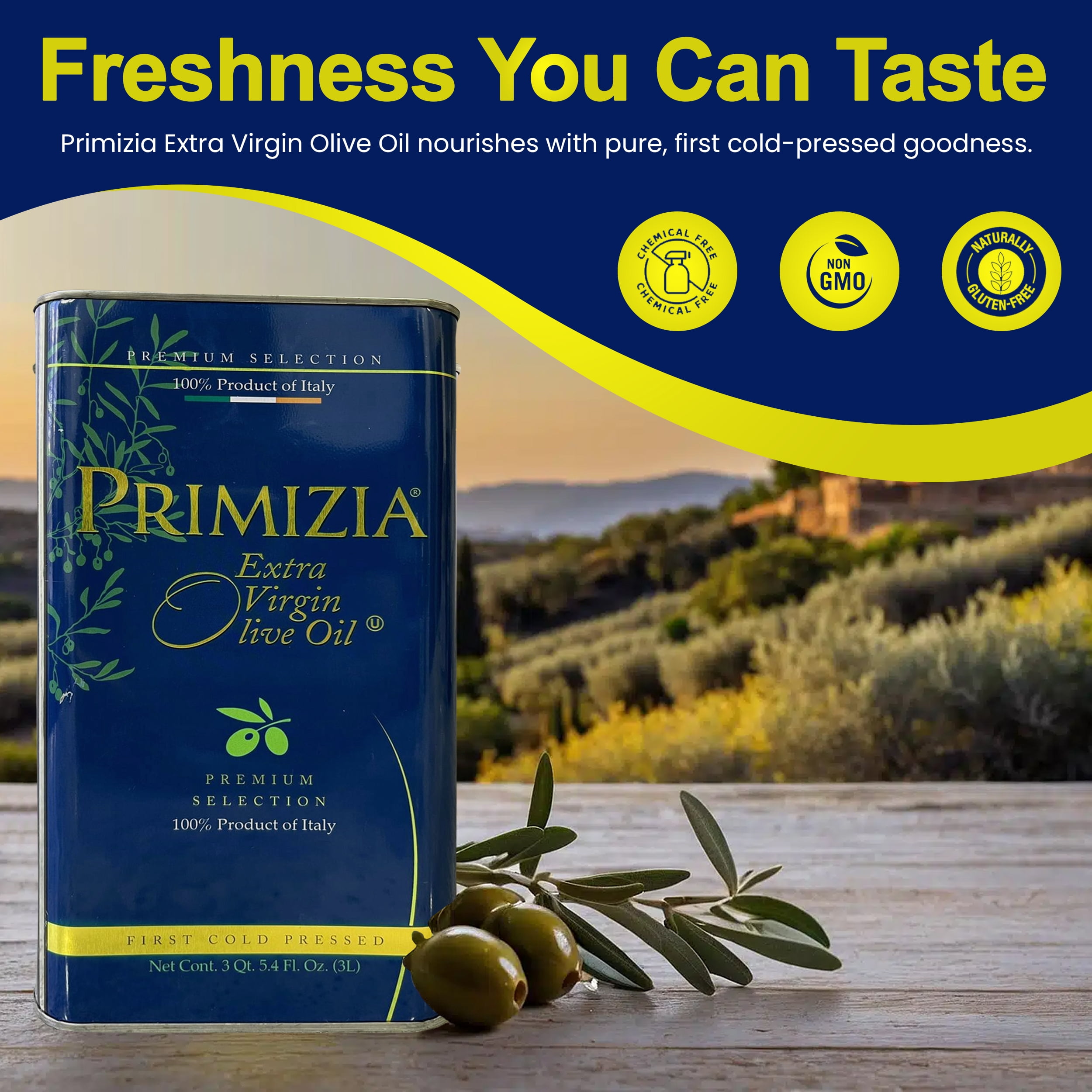 Primizia Extra Virgin Olive Oil - Blue Label - First Cold Pressed 3L (101 fl. oz)