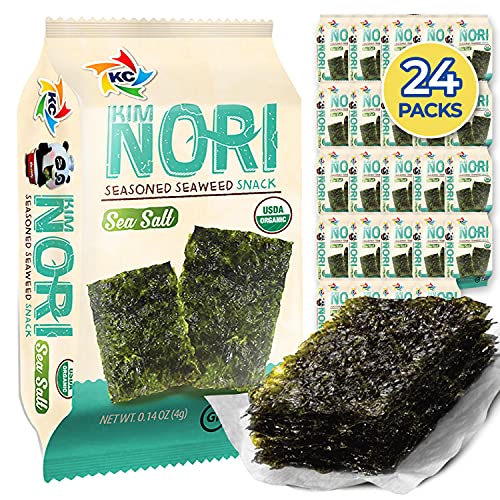 KIMNORI Seasoned Seaweed Snacks Sheets, Organic Sea Salt Flavor 24