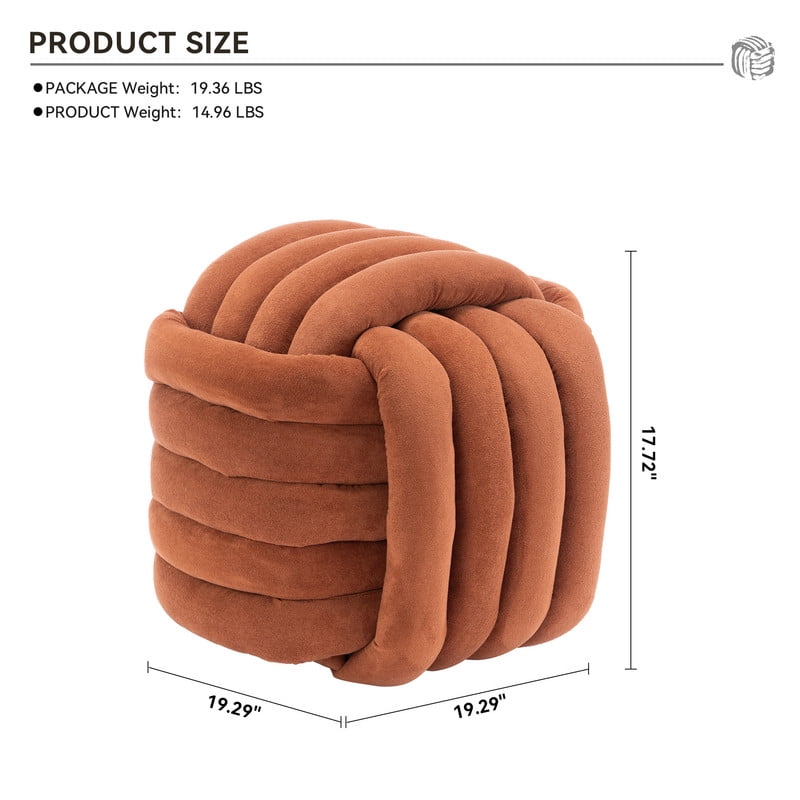 Timbernest Small Ottoman Foot Rest, Modern Stylish Chenille Foot Stool, Knot Design Makeup Stool, Orange