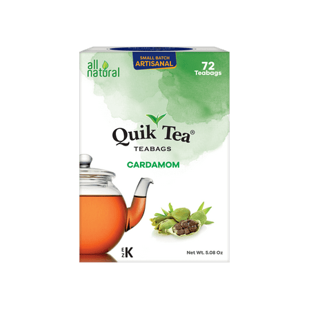QuikTea Cardamom Chai Tea Bags - 72 Count - All Natural, Preservative Free - Non-GMO - Easy To Brew Cardamom Chai Tea Bags