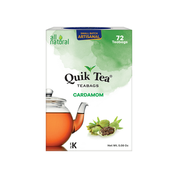 QuikTea Cardamom Chai Tea Bags - 72 Count - All Natural, Preservative Free - Non-GMO - Easy To Brew Cardamom Chai Tea Bags