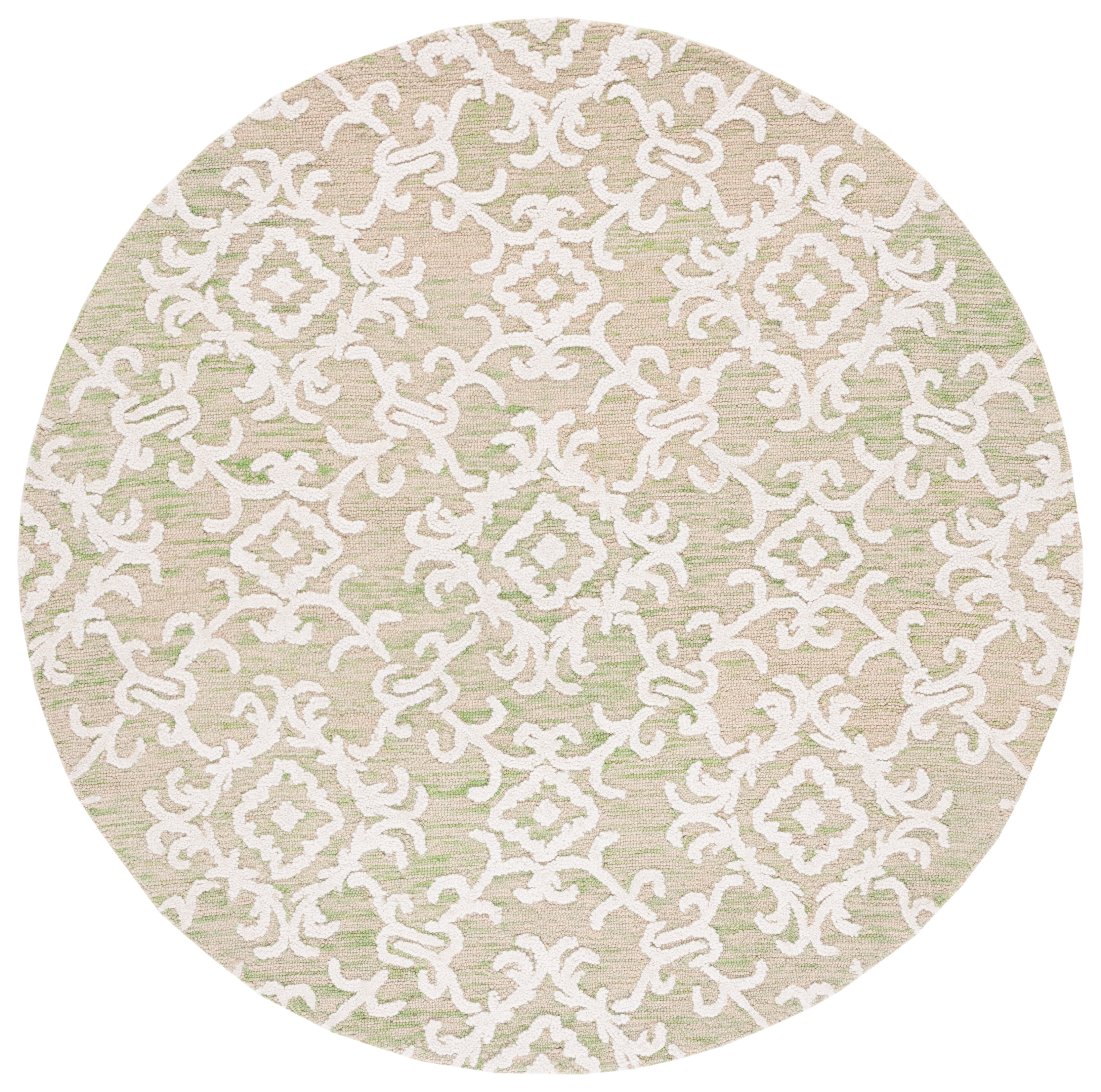 SAFAVIEH Blossom Cletus Geometric Wool Area Rug, Light Green/Ivory, 6' x 6' Round
