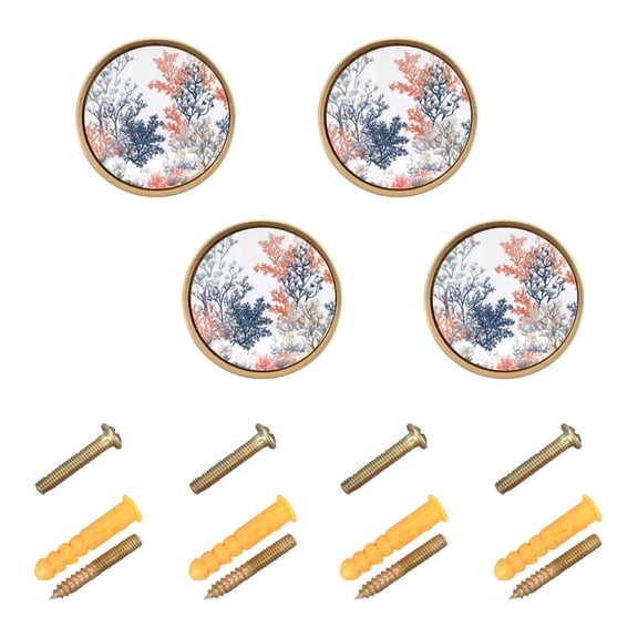 Yayeee 8 Pack Cabinet Knobs with Screws Round Zinc Drawer Pulls for Kitchen, White Sea Plants