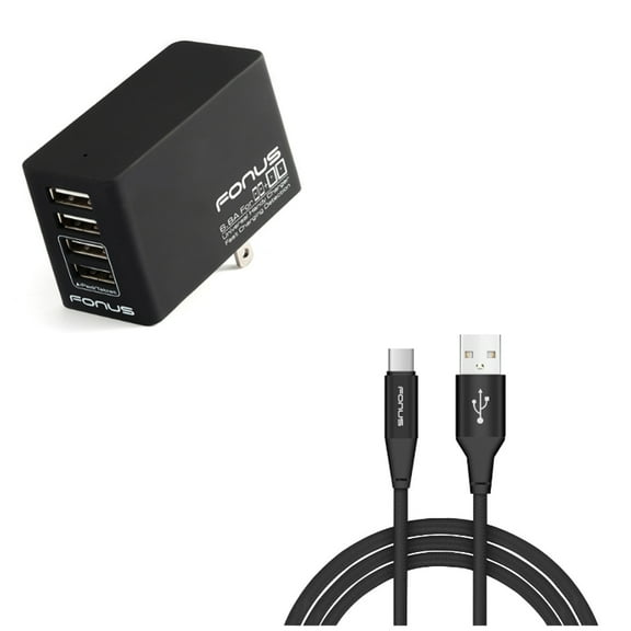 4-Port USB 34W Home Charger w Power Cord Type-C 6ft USB Cable N1V for Samsung Galaxy Tab S5e 10.5 S4 10.5 Note 10 Plus A 10.1 (2019) Fold A20 A10e - Sony Xperia 5 10 Plus 1