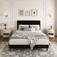 thumbnail image 3 of Queen Size Bed Frame, Upholstered Platform Bed w/Fabric Headboard,Vertical Stripe Design Bed Frame w/ Wooden Slats Support,Non-Slip and Noise-Free,No Box Spring Needed, Easy Assembly, 3 of 7