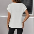 thumbnail image 4 of MIXUE Boho Tops For Women Summer Knitted Solid Color Round Neck Short Sleeve Casual Basic Pullover Shirts For Women T Shirts Sportswear,White,L, 4 of 6