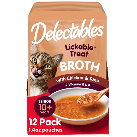 Golosinas para gatos Hartz Senior 10+, aptas para lamerse pollo y atún, paquete de 12