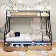 thumbnail image 2 of PAPROOS Bunk Bed Twin Over Full, Bunk Bed for Kids with Drawers, Ladder, Guard Rails, USB Charging Station, Metal Bunk Bed Frame for Teens Adults for Bedroom Dorm Room,No Box Spring Needed, Black, 2 of 12