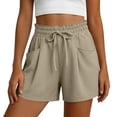 thumbnail image 2 of Sentmoon Ladies Shorts Drawstring High Elastic Waist Swim Shorts Women Stretchy Solid Color Regular Fit Womens Running Shorts with Pockets Casual for Work and Weekend Beach Must Haves S-3XL, 2 of 6