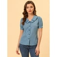 thumbnail image 3 of DARING DIVA Women's Polka Dots Peter Pan Collar Puff Sleeve Shirt L Blue, 3 of 6