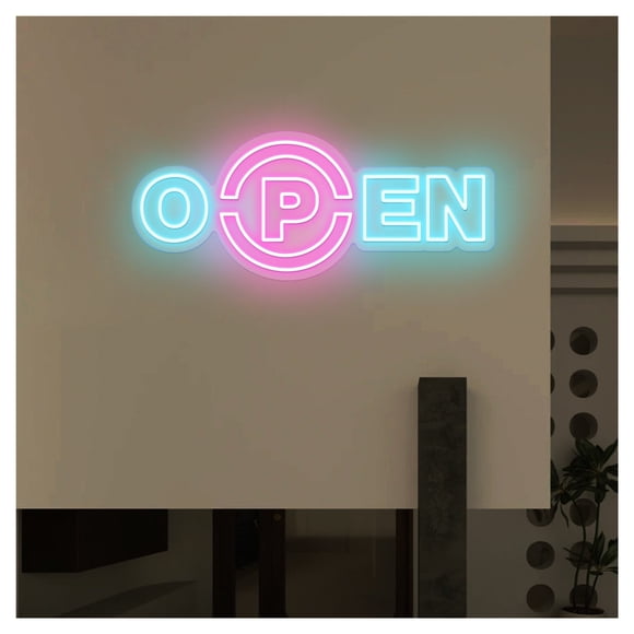Letrero De Neón Open Bienvenida, Ideal Para Restaurantes Comida Rápida, Decoración Personalizada Con Luz Regulable 58cm