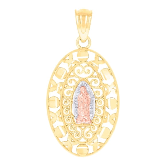 14k Tri-color Gold Womens Guadalupe Religious Charm Pendant Necklace 30.2x14.7mm Wide Pendant for Women