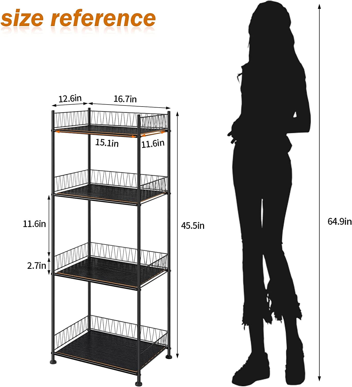 4 Tier Bathroom Storage Rack Metal Shelving Unit Organizer with Wood Shelves, Black