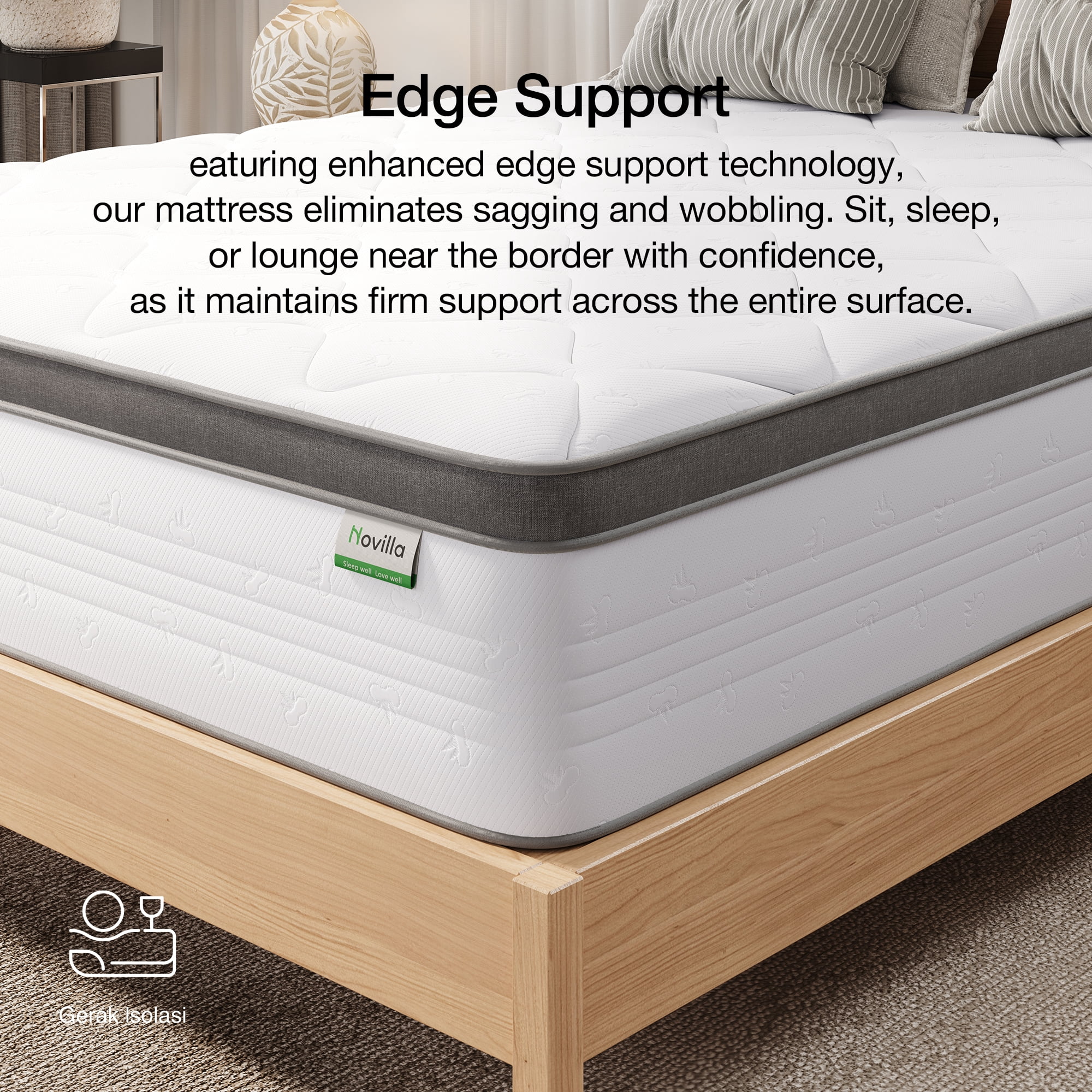 Novilla Easeon Pocket Spring Hybrid Full Size Mattress 12 inch Motion Isolation Mattresses Pillow Top,Medium Firm