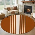 thumbnail image 2 of Burnt Orange Beige Striped Round Area Rug 5ft Washable Large Round Rug for Living Room, Soft Circle Rugs for Dining Room, Modern Farmhouse Retro Lines Floor Carpet for Bedroom Entryway Office, 2 of 9