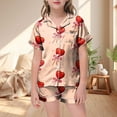 thumbnail image 2 of Cathalem Girls Pajamas Silk PJS Set Bow Satin Sleepwear Short Sleeve Jammies for Kids Button-Down Nightwear Purple 2-3 Years, 2 of 4