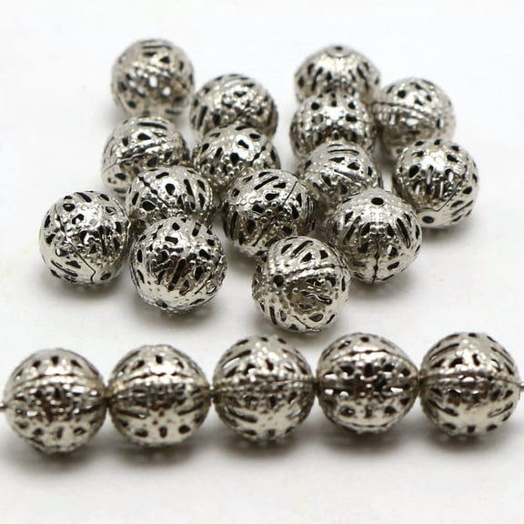 U8MO 200 Dull Silver Plated Metal Round Filigree Spacer Beads 8mm Jewelry Findings