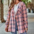 thumbnail image 5 of Busydd Womens Plaid Shacket Jacket Button Down Drawstring Hooded Flannel Shirts Fashion Casual Long Sleeve Shirts for Women Lightweight Loose Fall Jackets Tops with Pockets, 5 of 8