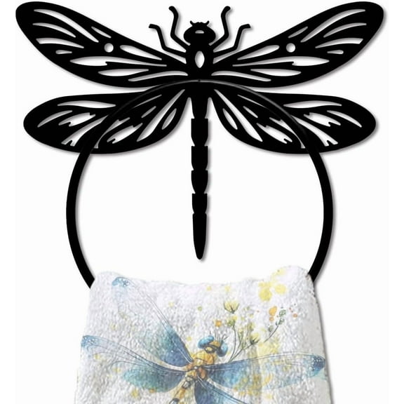 Dragonfly Metal Towel Ring Antique Insects Hand Towel Holder Round Dragonfly Wings Towel Hangers Black Bathroom Towel Rack Wall Mounted for Kitchen Bath Home Laundry Room Decors Gifts