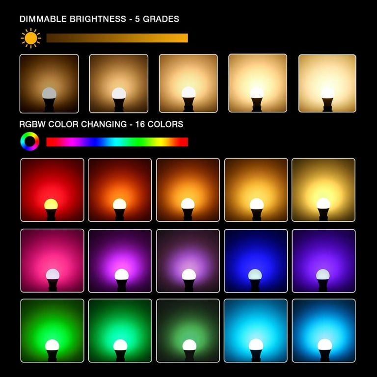 RGB Color Changing Light Bulbs with Remote, Dimmable 40 Watt Equivalent  Warm White, A19 E26 Screw Base for Home Decor, Bedroom, Stage, Party and  More 