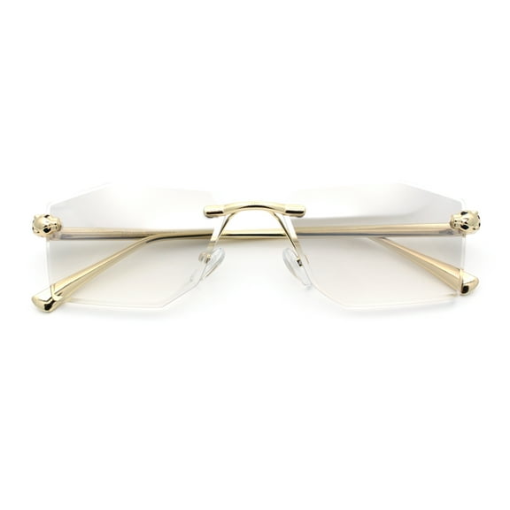 Luxe Bevel Geometric Square Rectangle Rimless Cougar Head Sunglasses Gold - Clear