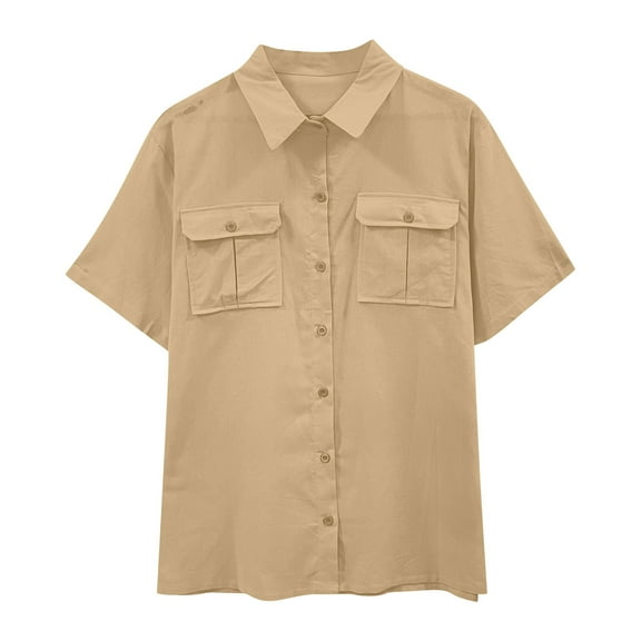 Dgankt Shirts for Men and Women Summer Lapel Breasted Double Pocket Short Sleeved T-shirt,Sizes M-5XL