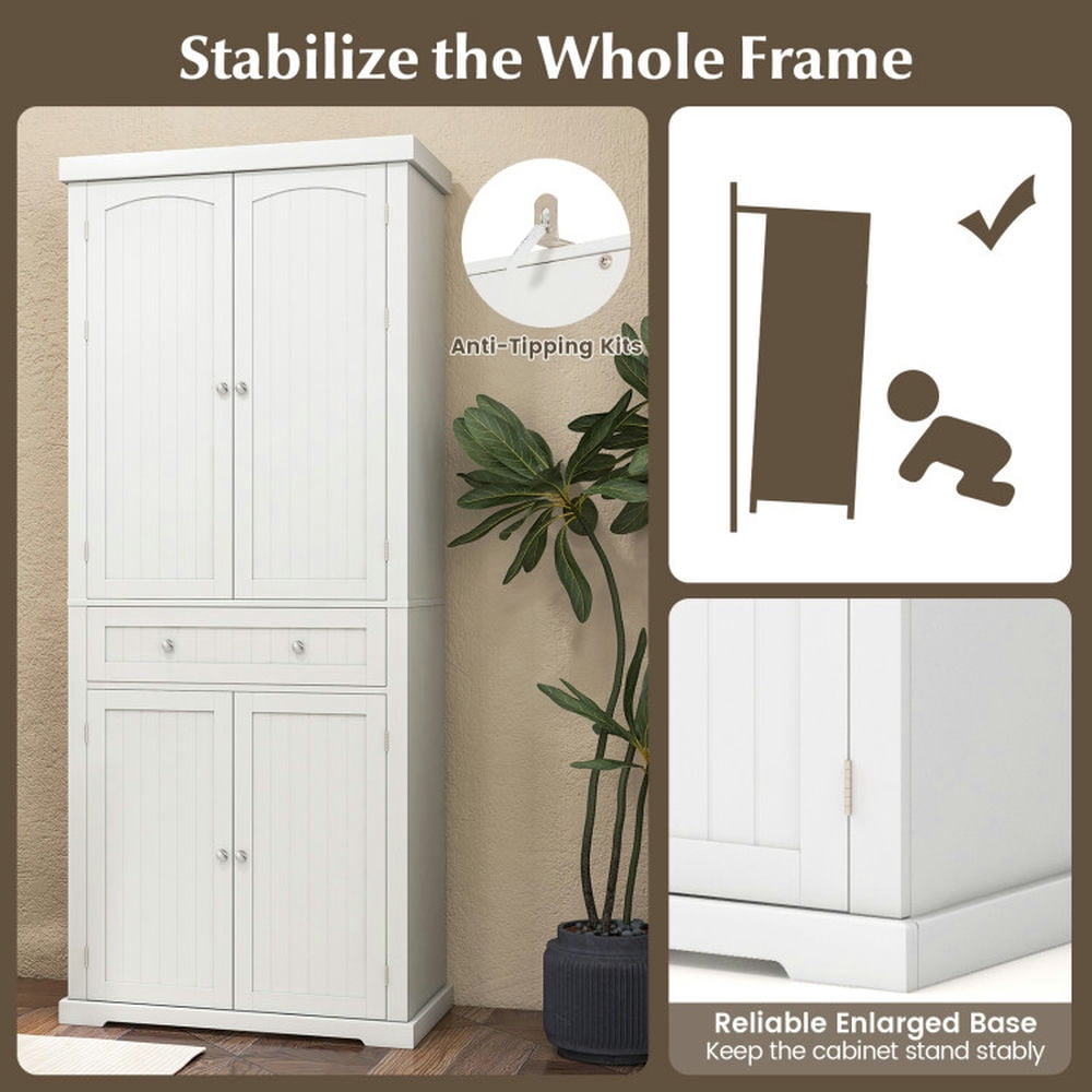 Finihen Kitchen Storage Cabinet, Buffet Sideboard, 72 Inch Freestanding Kitchen Pantry Cabinet 4 Doors Storage Cupboard Shelves Drawer, for Dining Room, Kitchen, Living Room, White Finihen Kitchen Storage Cabinet, Buffet Sideboard, 72 Inch Freestanding Kitchen Pantry Cabinet 4 Doors Storage Cupboard Shelves Drawer, for Dining Room, Kitchen, Living Room, White