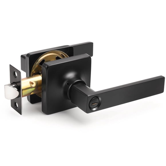 GOBEKOR 1 Pack Interior Privacy Door Handle with Lock Matte Black Door Lever for Bathroom and Bedroom Square Door Handle Indoor Matte Black Reversibl