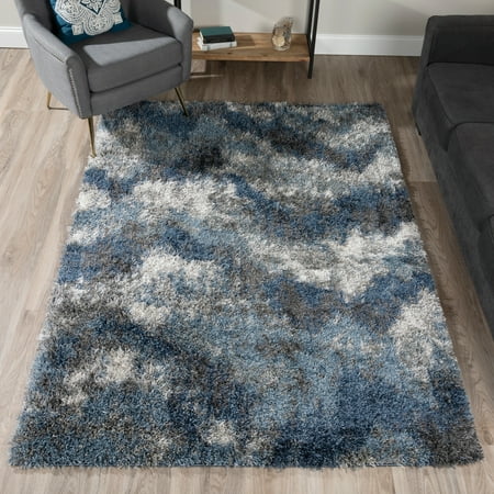 Addison Rugs Borealis Ivory/Navy/Grey Plush Abstract Shag ...