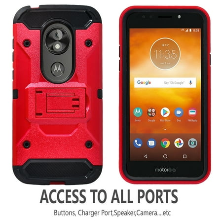 Motorola Moto E5 Play/ E5 Cruise/ E5 Go Case, STARSHOP Full Cover Heavy Duty Dual Layers Phone Cover with Kickstand and Locking Belt Clip-Red