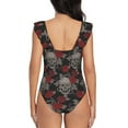 thumbnail image 6 of Yiaed Skull and Red Roses Print Women's Ruffled One Piece Swimsuit V Neck Swimwear Slimming Monokini for Woman-Large, 6 of 8