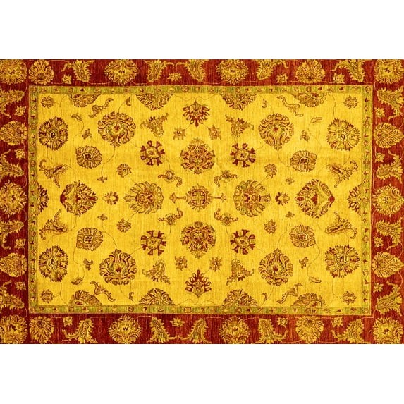 Ahgly Company Machine Washable Indoor Rectangle Oriental Yellow Traditional Area Rugs, 8' x 10'