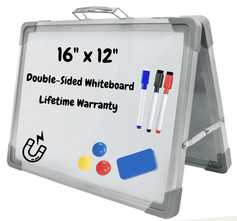 Desktop Magnetic Double-Sided  Whiteboard for Classroom & Office (16' x 12') 3 Markers, 3 Magnets, 1 Eraser