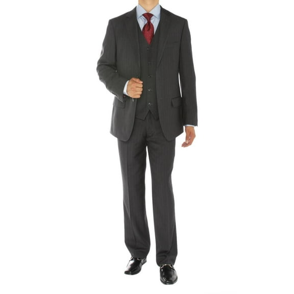 Mens Side Vent 3-piece Charcoal Cotton Modern Fit Suit DTI