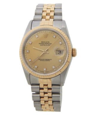 Pre-Owned Mens Rolex Two-Tone Datejust Factory Gold Diamond Dial 16233