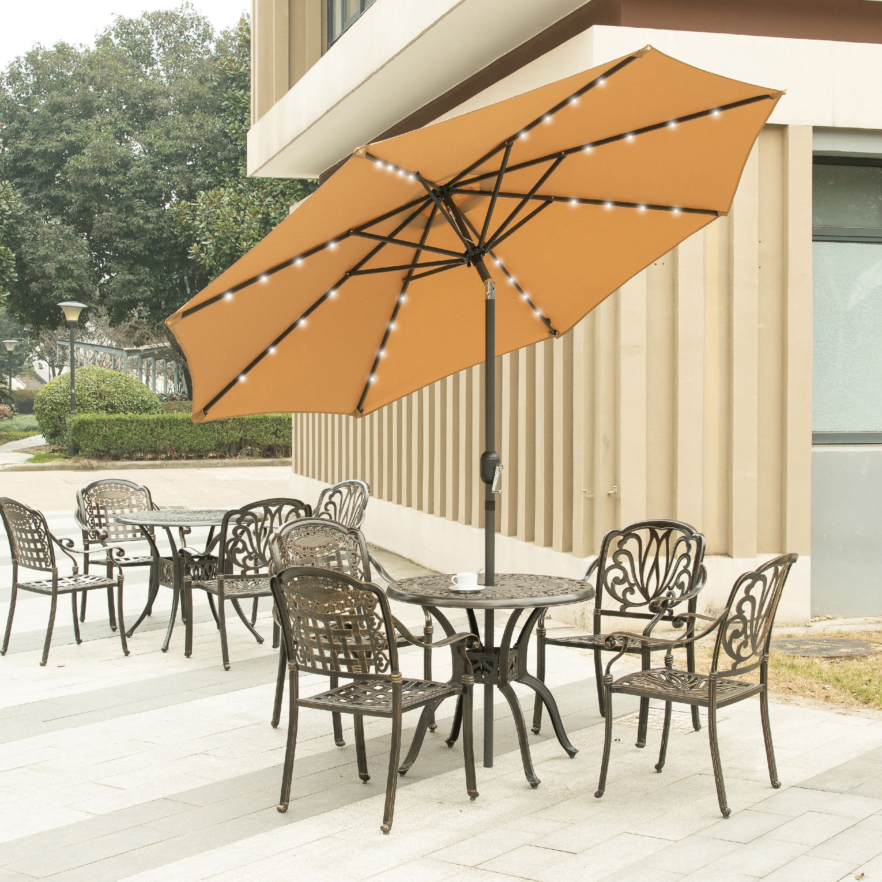 Waterproof Ainfox 9ft Solar Patio Umbrella With Led Light Steel Umbrella Ribs Home Garden Yard Garden Outdoor Living Items