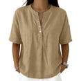thumbnail image 2 of Maplenight Henley Shirts for Women Cotton Short Sleeve Blouses Button Relaxed Fit Casual Vacation Wear Summer Tops, 2 of 5